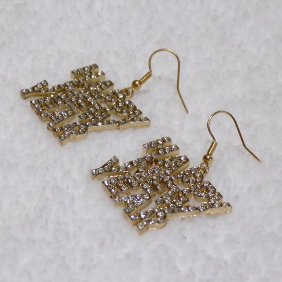 NEW Gold Happy New Year Earrings Crystal Rhinestones - Picture 4 of 5